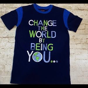 Kids tee shirt blue Change the world
